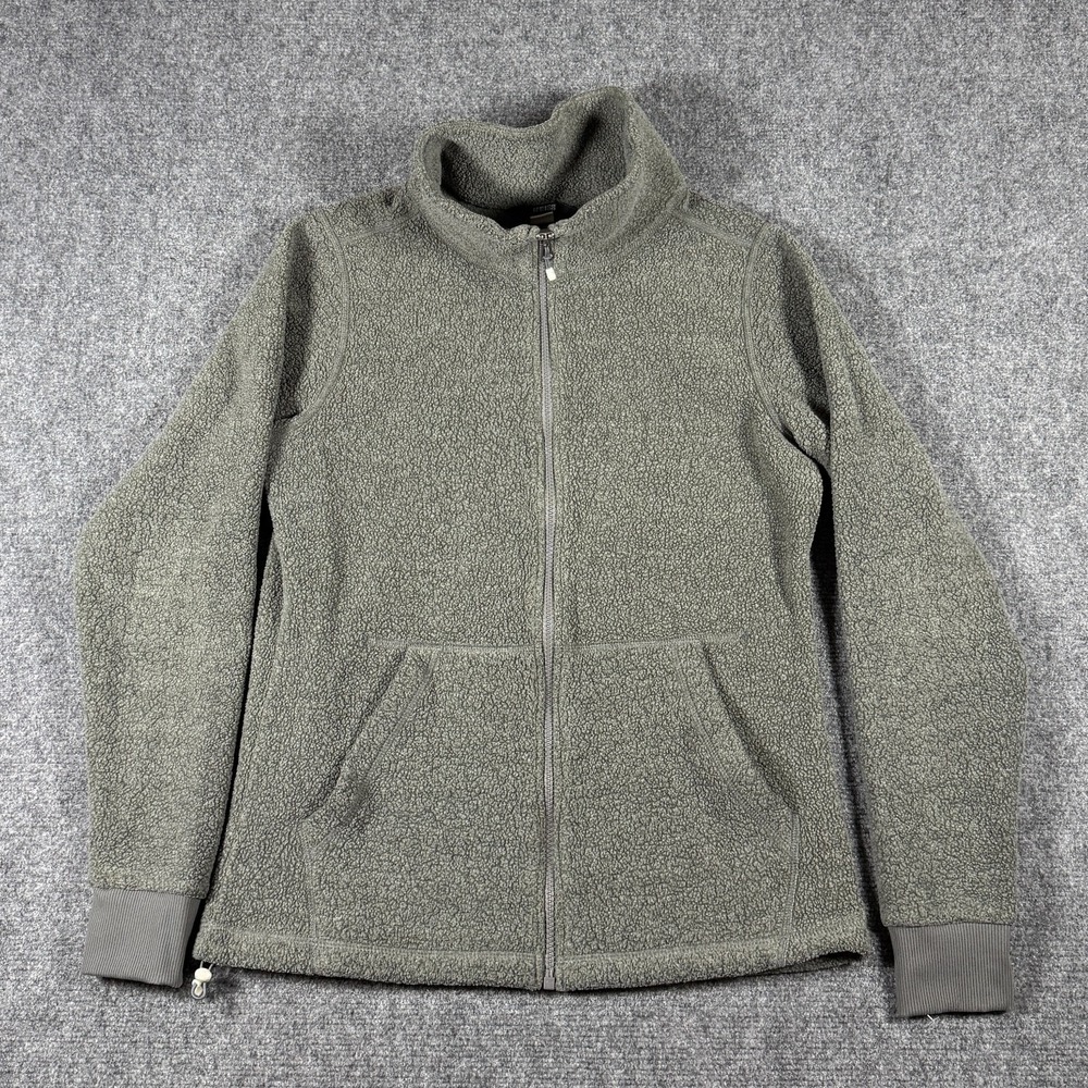 REI Co-Op Womens Medium Gray Green Full Zip Fleece Jacket Mock Neck Outdoor Coat